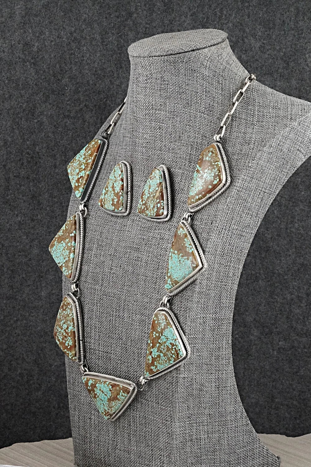 Turquoise & Sterling Silver Necklace and Earrings Set - Darrin Livingston