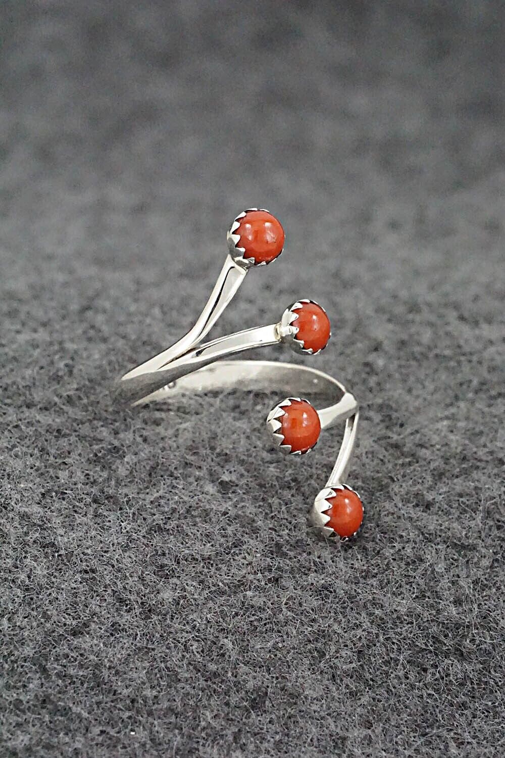 Coral & Sterling Silver Ring - Harris Largo - Size 7.5
