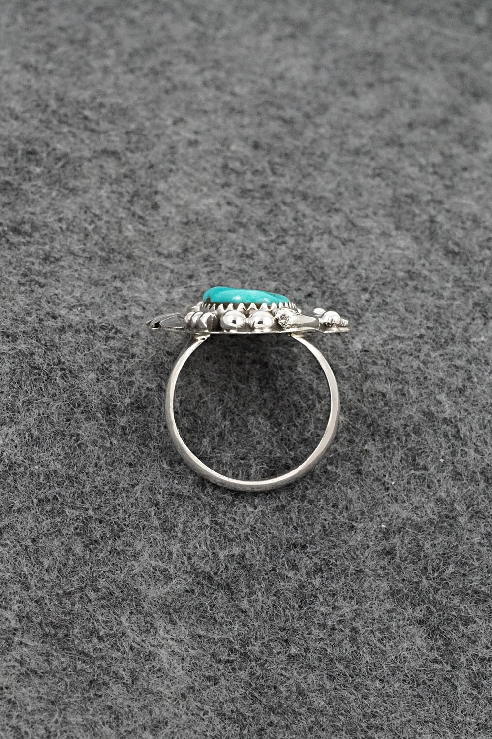 Turquoise, Coral & Sterling Silver Ring - Herbert Begaye - Size 6.5