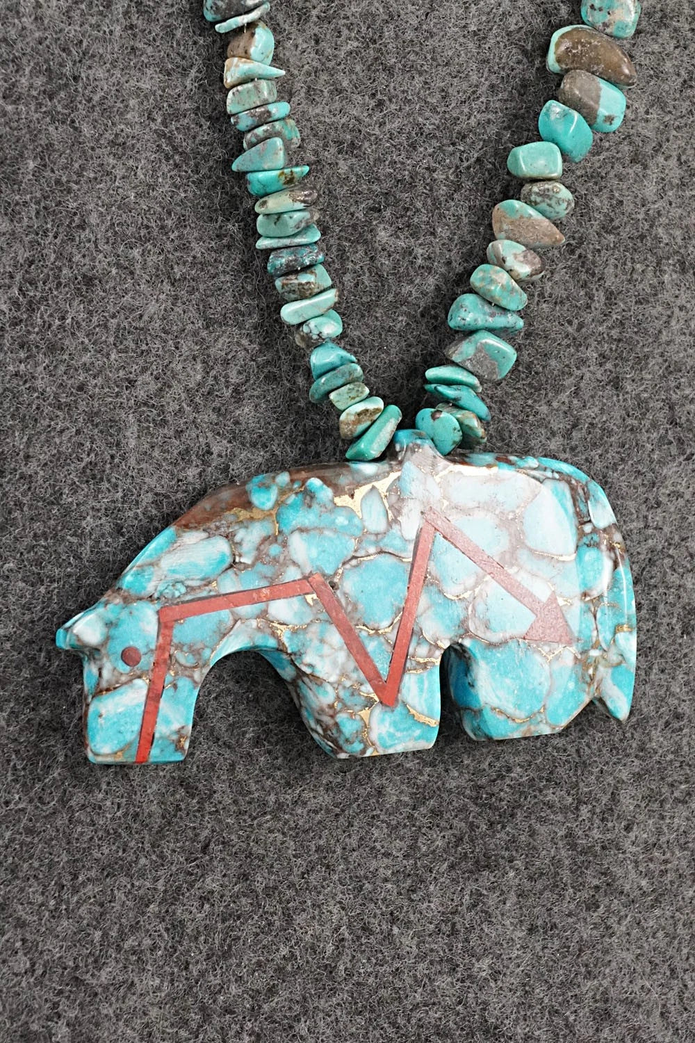 Turquoise Zuni Fetish Carving & Sterling Silver Necklace - Bernard Laiwakete