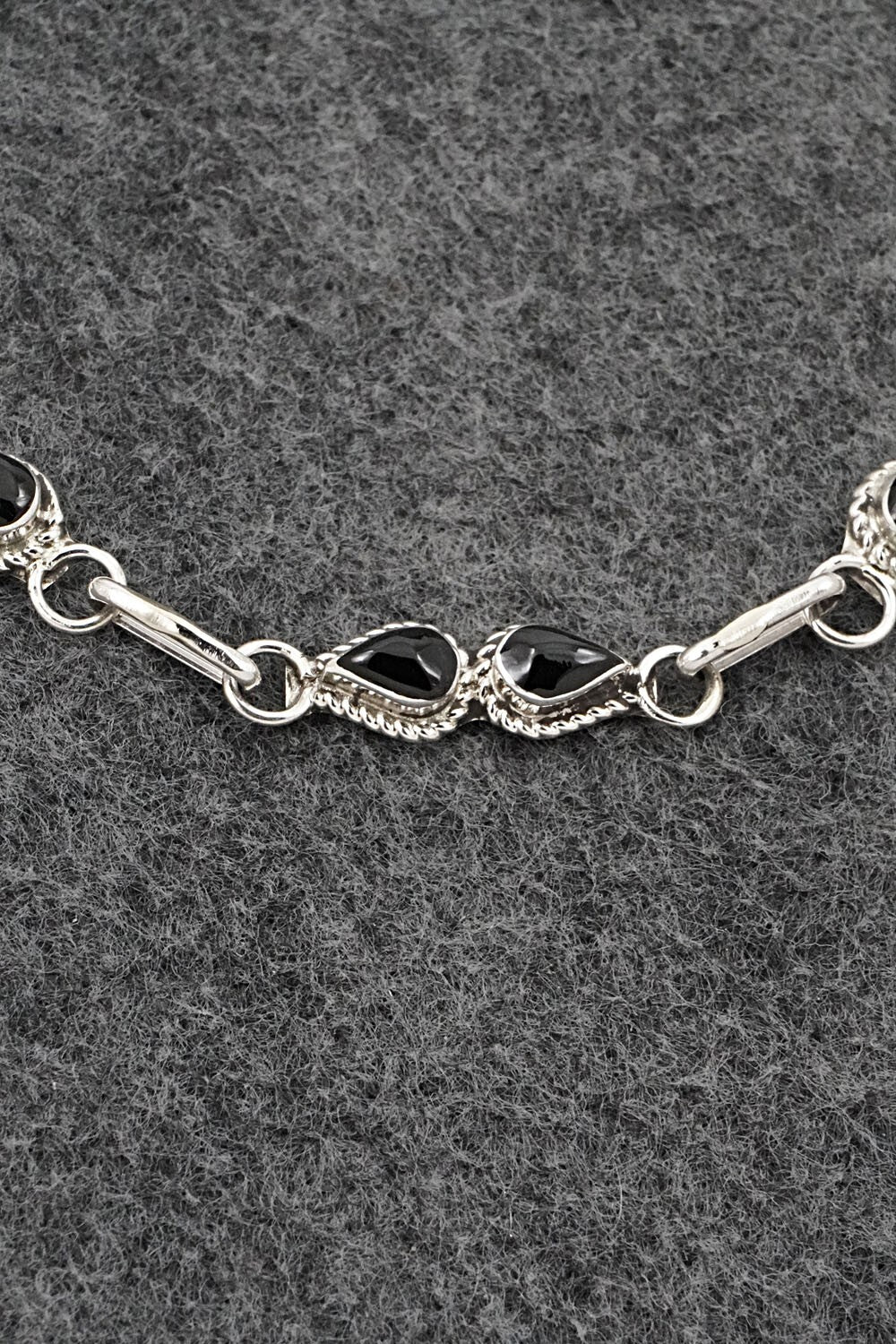 Onyx & Sterling Silver Link Bracelet - Carol Lateyice