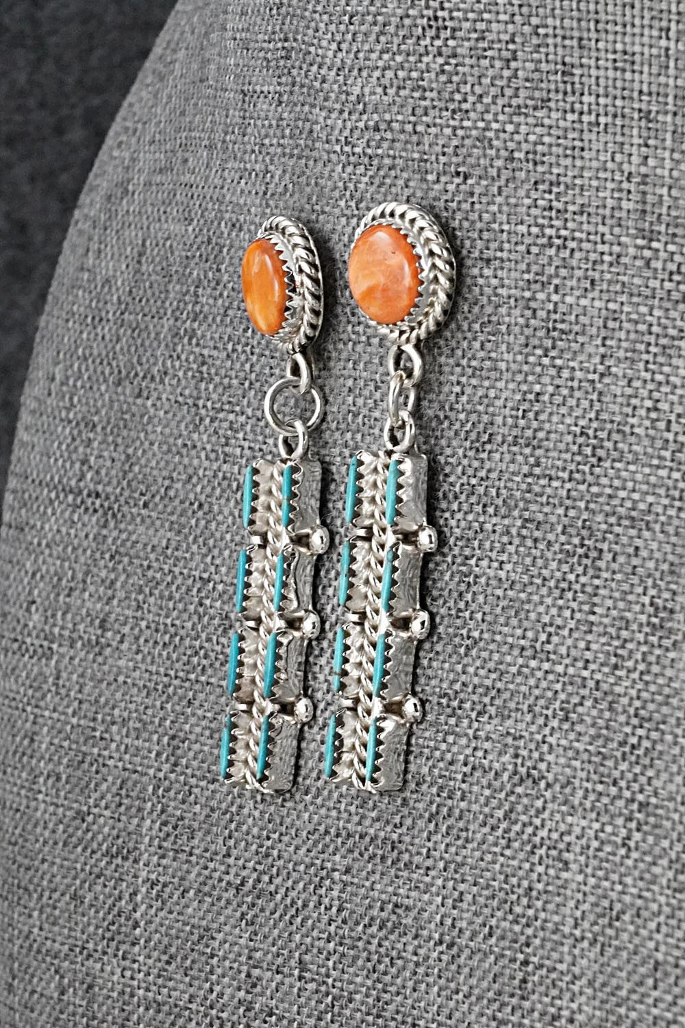 Turquoise, Spiny Oyster & Sterling Silver Earrings - Roland Francisco