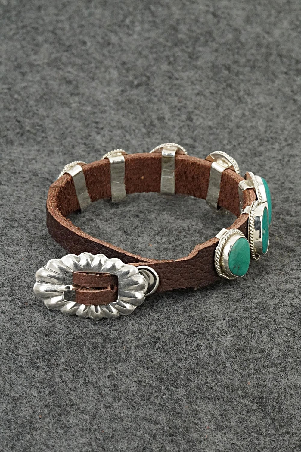 Turquoise, Sterling Silver & Leather Bracelet - Rosita Charlie