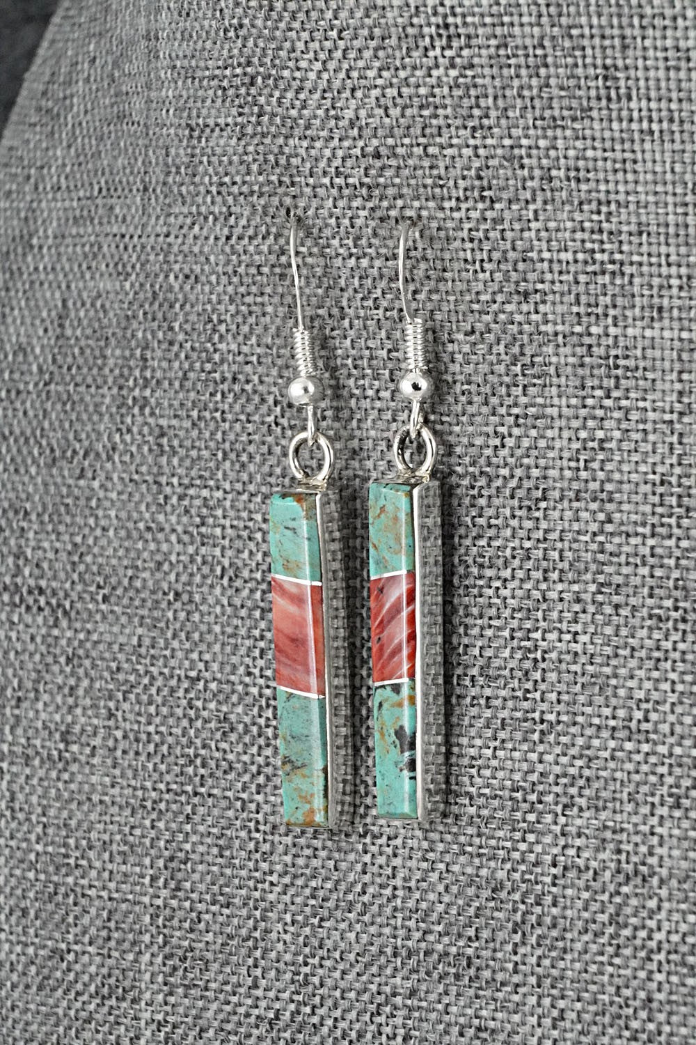 Turquoise, Spiny Oyster & Sterling Silver Earrings - Marilyn Yazzie