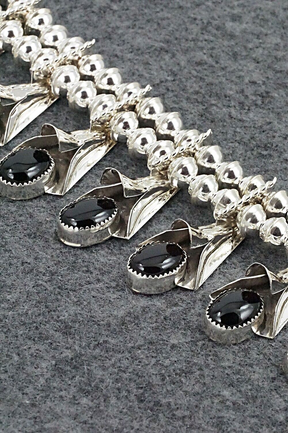 Onyx & Sterling Silver Squash Blossom Set - Louise Yazzie