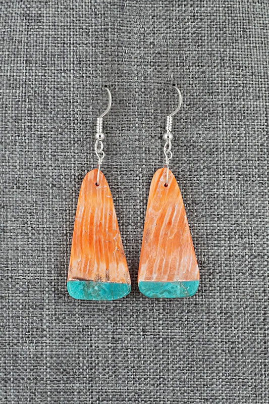 Spiny Oyster, Turquoise & Sterling Silver Earrings - Louise Pete