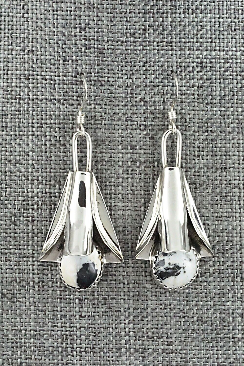 White Buffalo & Sterling Silver Squash Blossom Set - Louise Yazzie