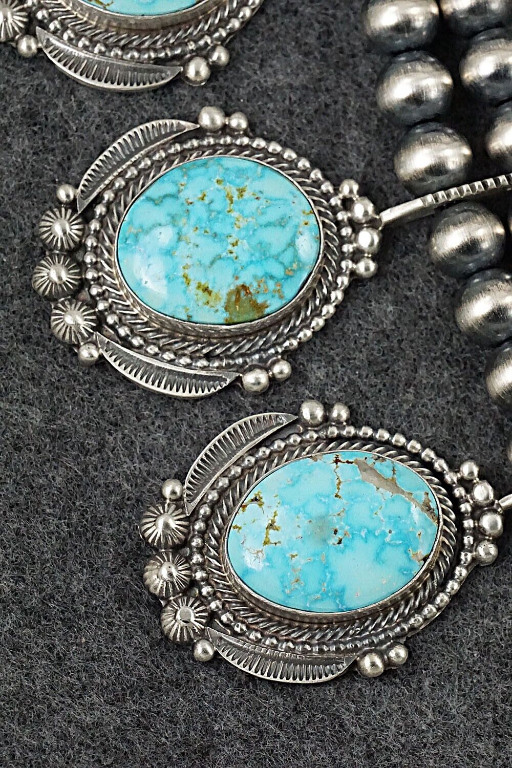 Turquoise & Sterling Silver Squash Blossom and Earrings Set - Tom Lewis