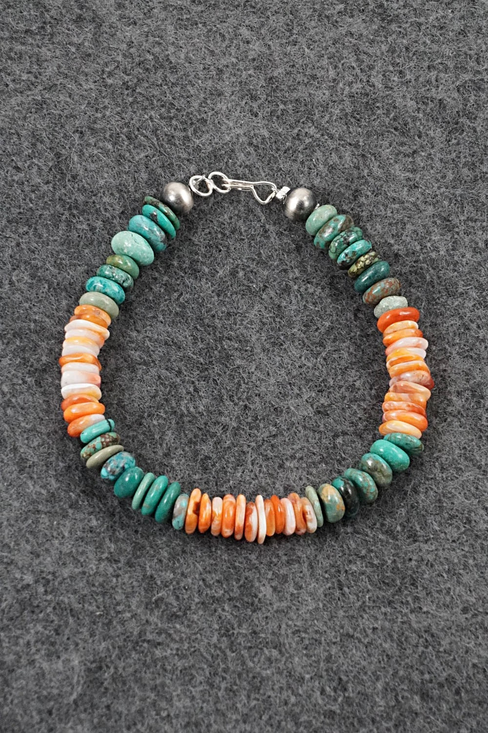 Turquoise, Spiny Oyster & Sterling Silver Bracelet - Doreen Jake