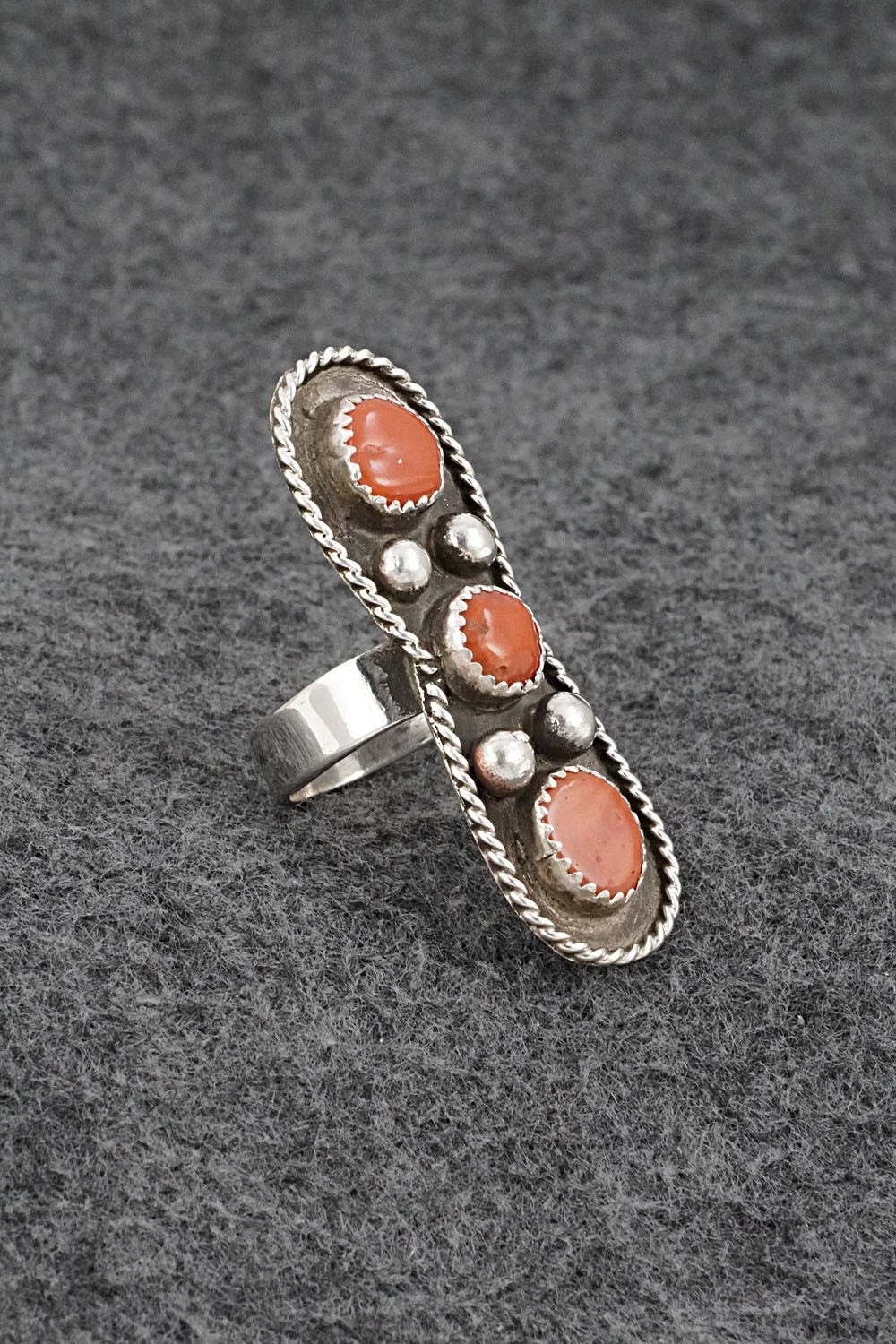 Coral & Sterling Silver Ring - Priscilla Reeder - Size 7