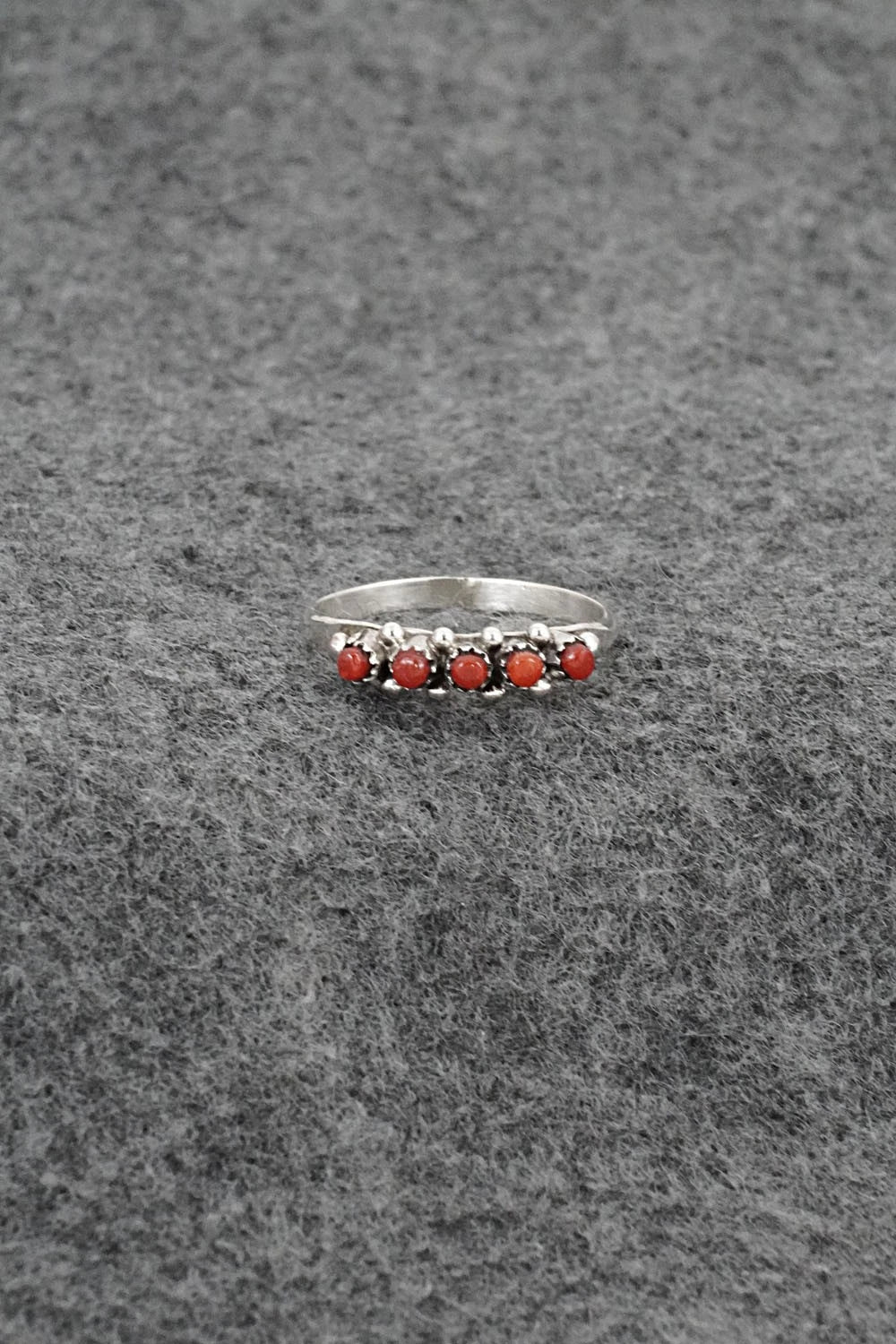 Coral & Sterling Silver Ring - April Haloo - Size 8