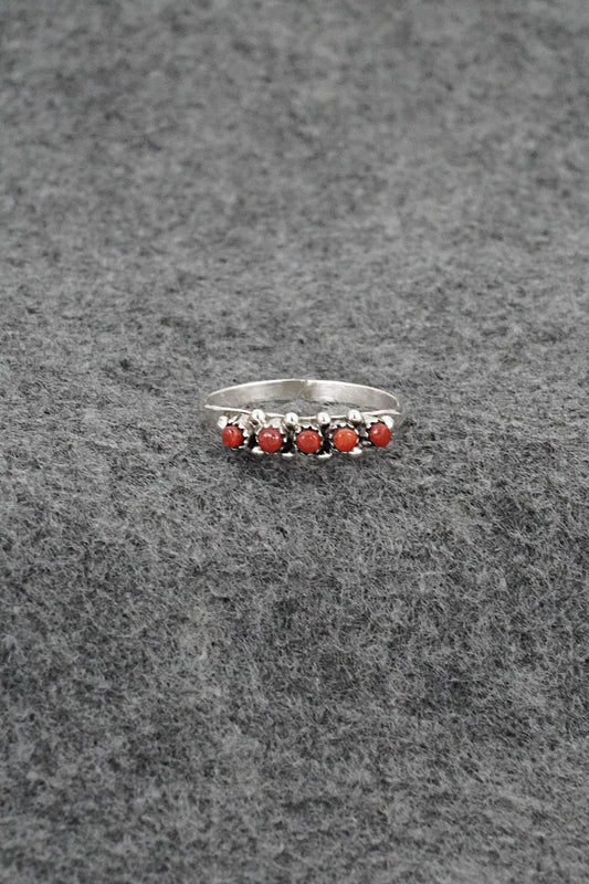 Coral & Sterling Silver Ring - April Haloo - Size 8