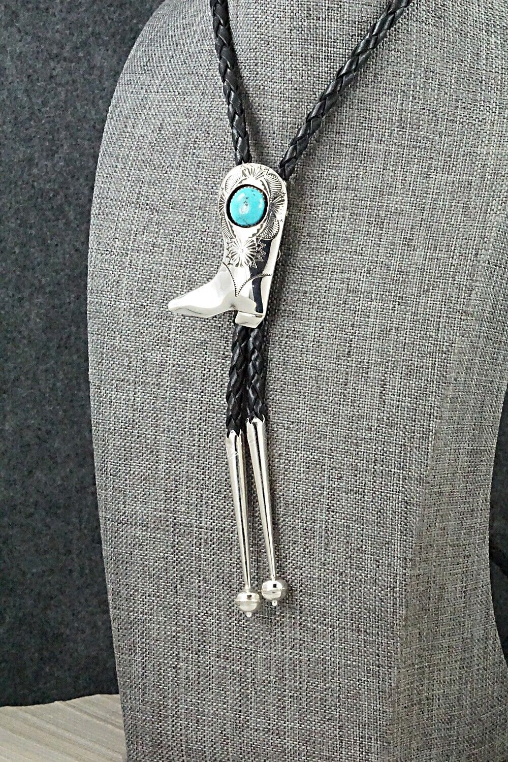 Turquoise & Sterling Silver Bolo Tie - Shirley Skeets