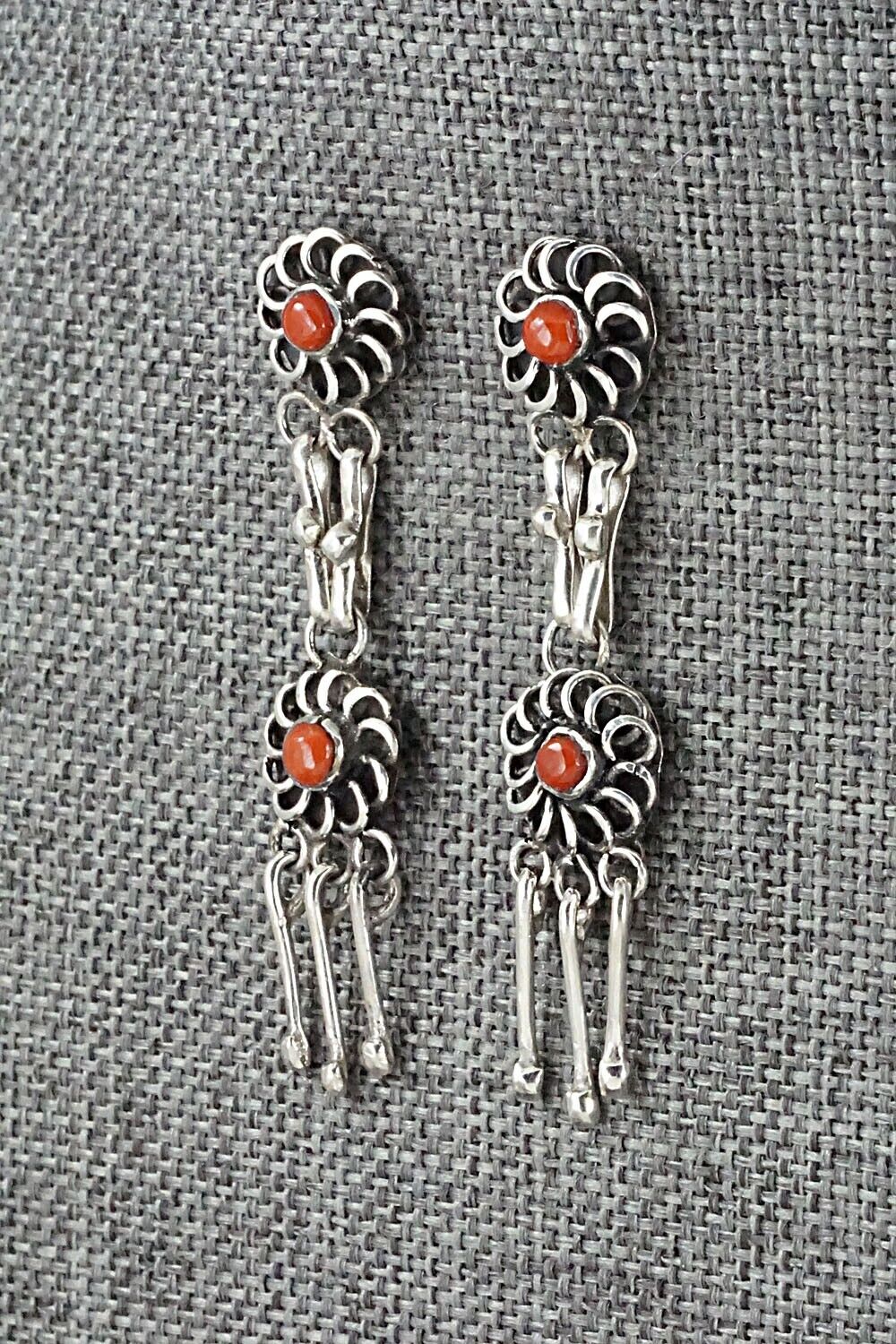 Coral & Sterling Silver Earrings - Diane Bellison