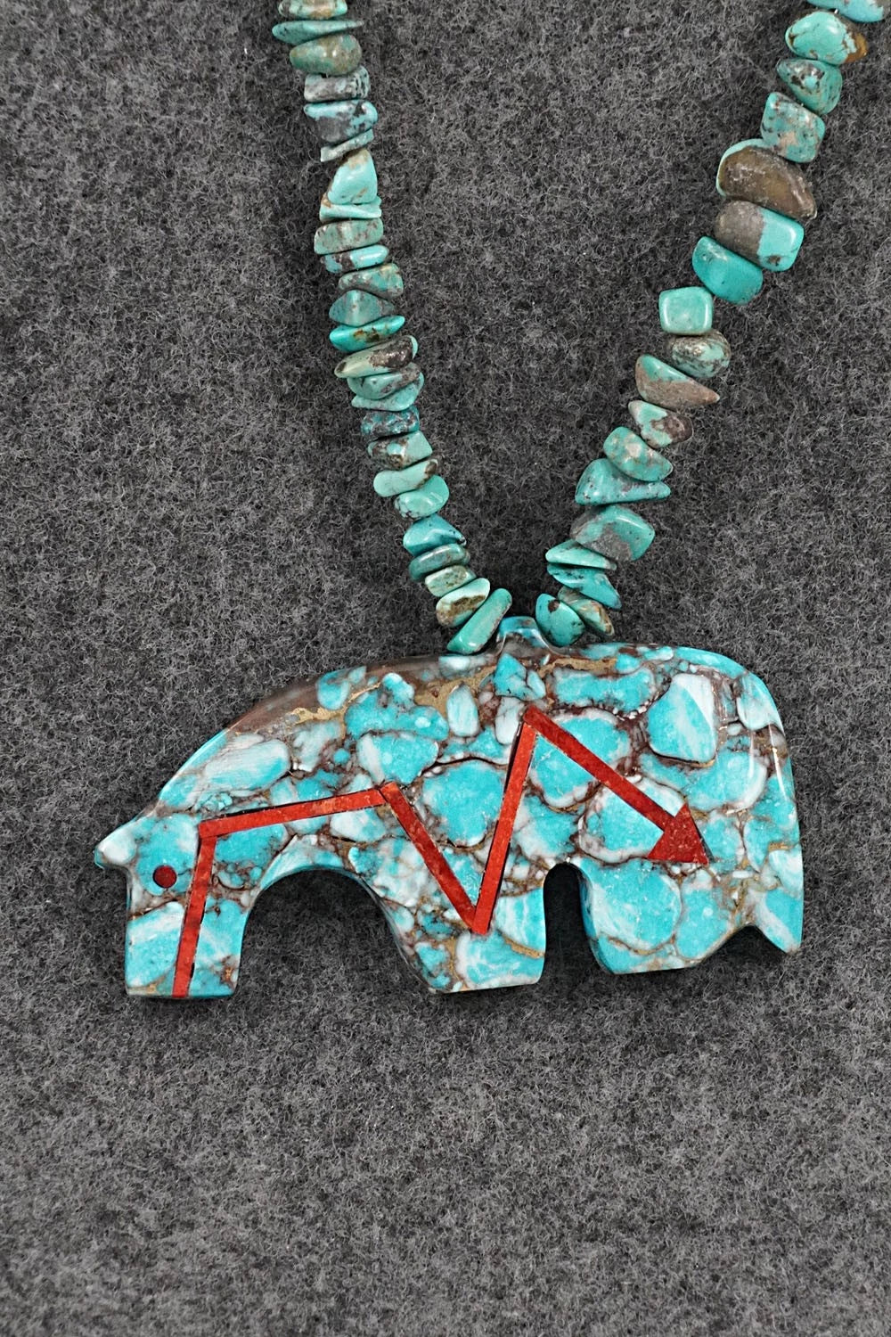 Turquoise Zuni Fetish Carving & Sterling Silver Necklace - Bernard Laiwakete