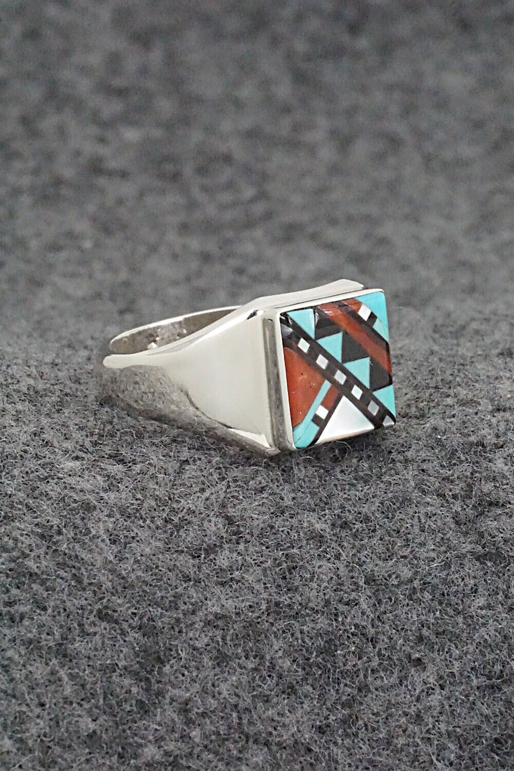 Multi Stone & Sterling Silver Ring - Herbert Kallestewa - Size 9.75