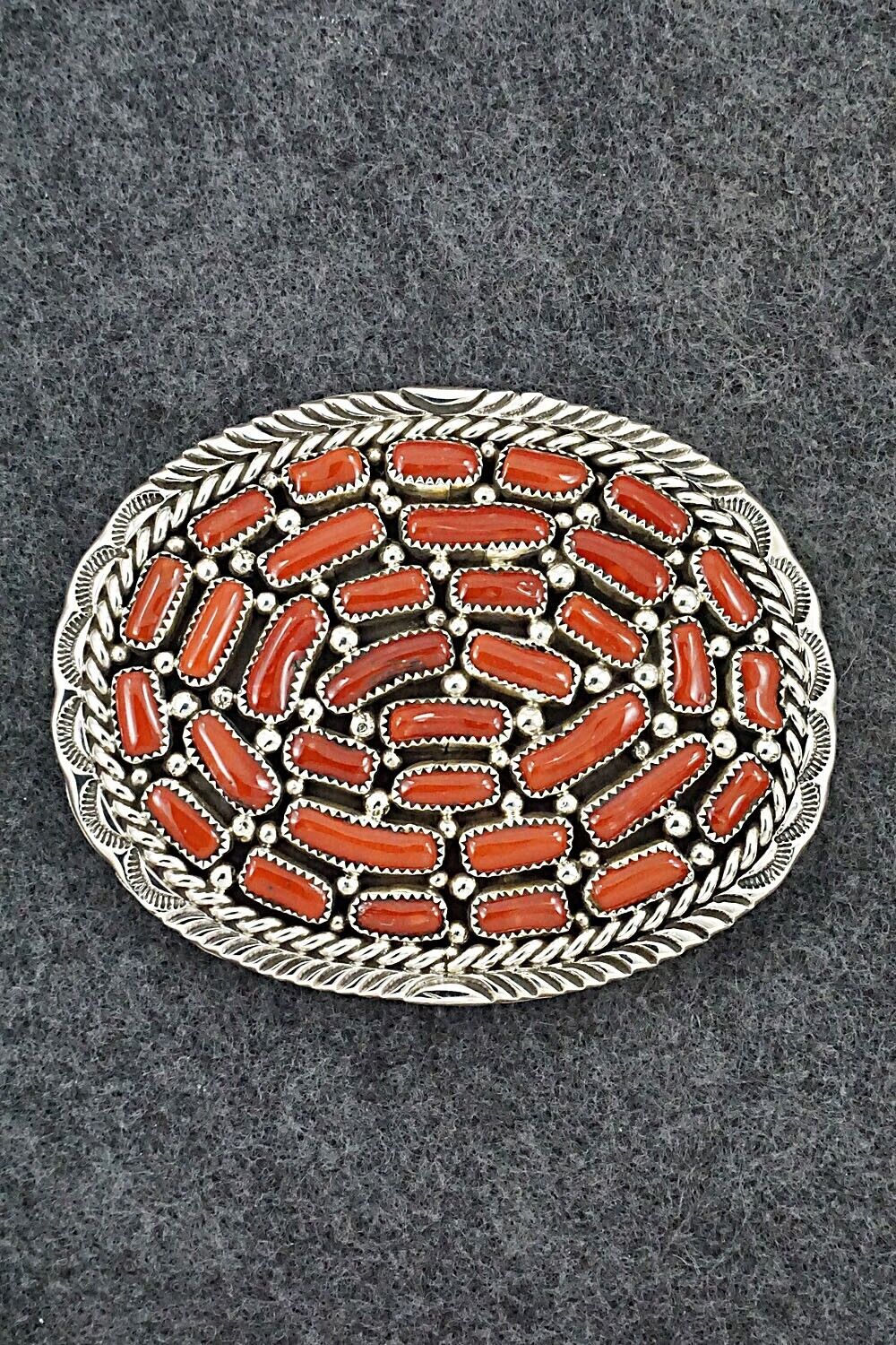 Coral & Sterling Silver Belt Buckle - Marlene Haley