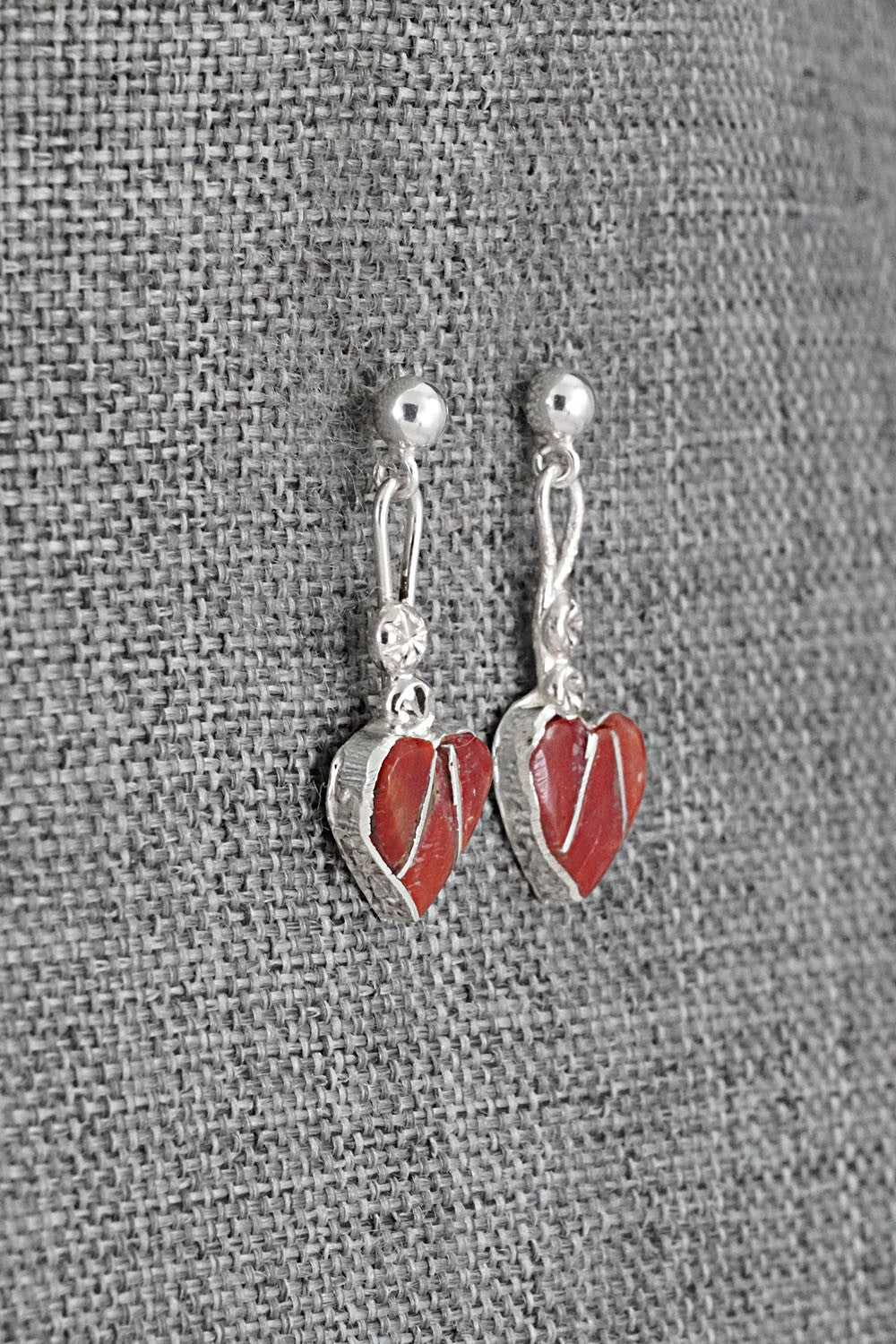 Coral Inlay & Sterling Silver Earrings - Ola Eriacho