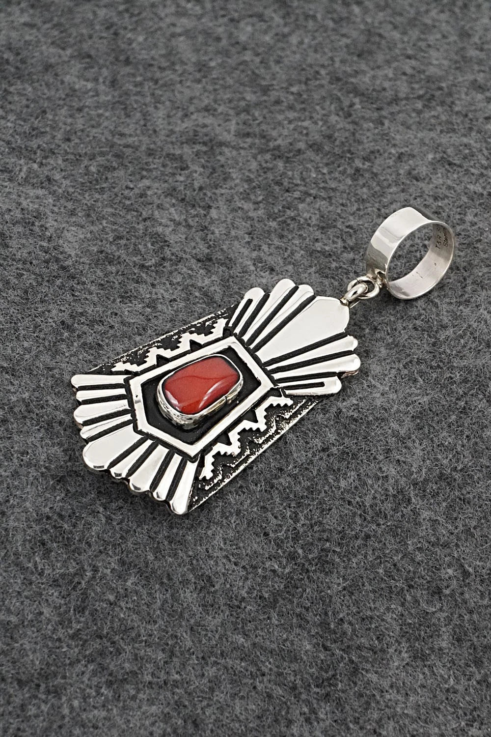 Coral & Sterling Silver Pendant - Rosita Singer
