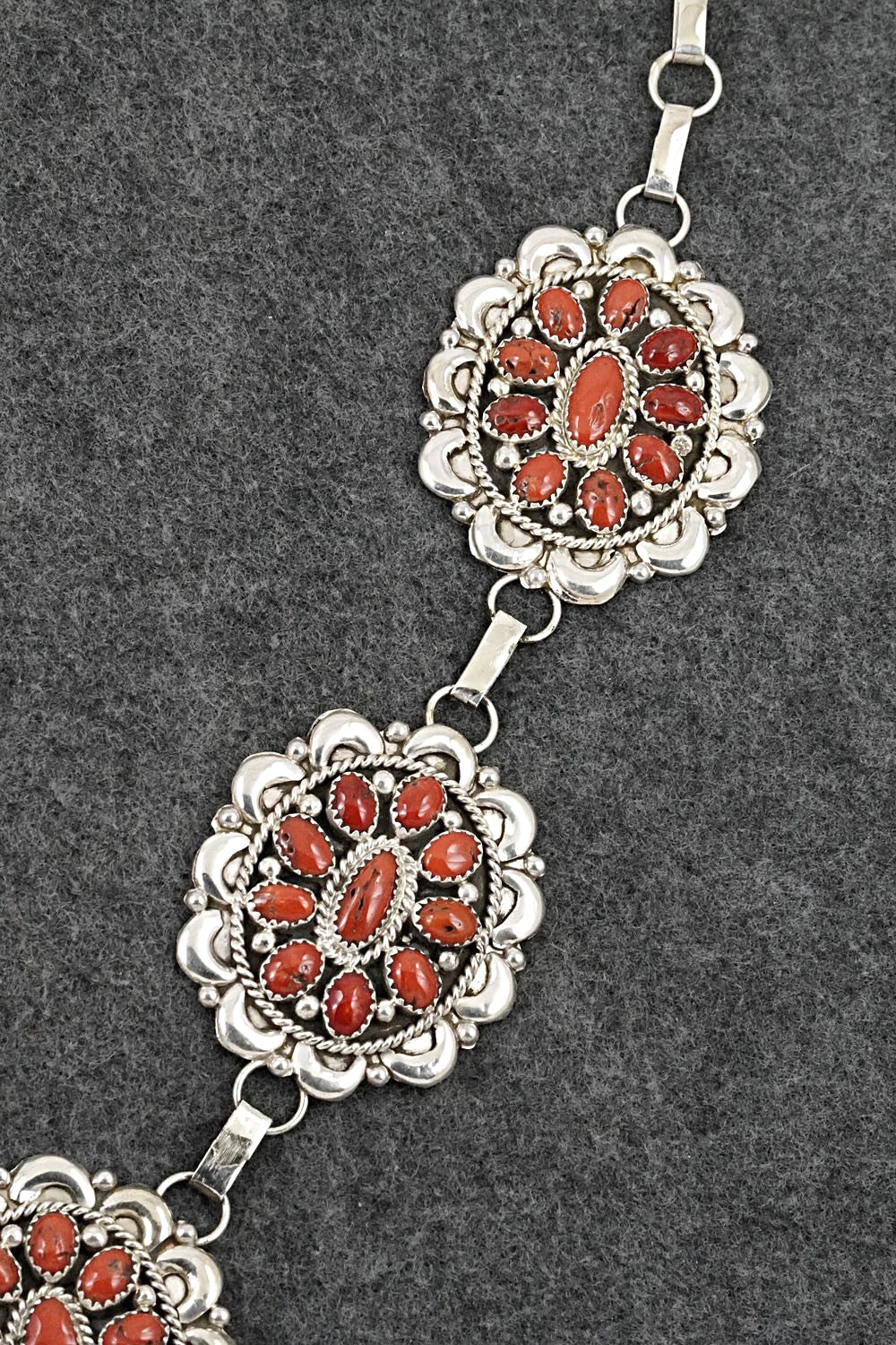 Coral & Sterling Silver Necklace and Earrings Set - Eunice Wilson