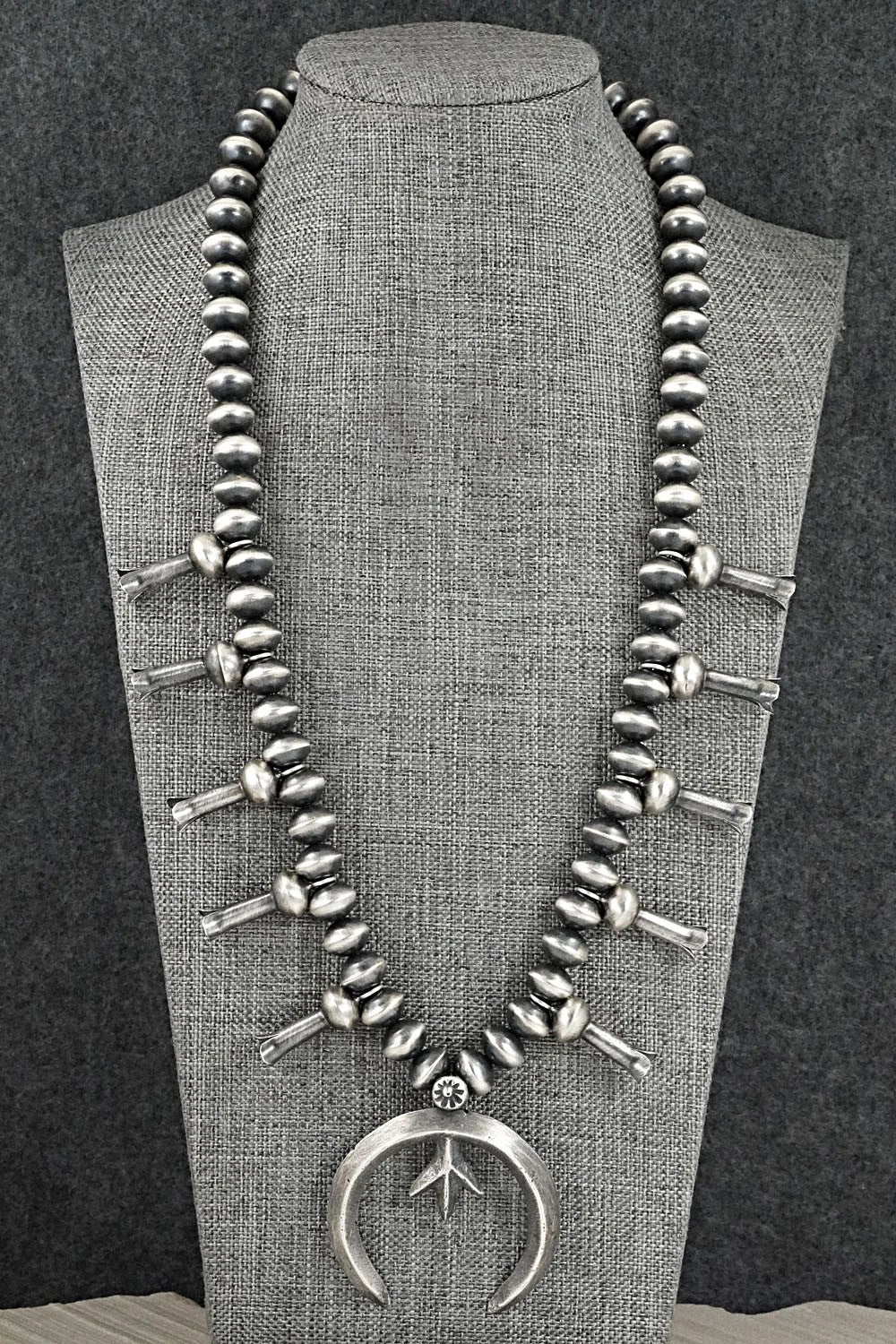 Sterling Silver Navajo Pearl Squash Blossom Necklace - Presley Haley