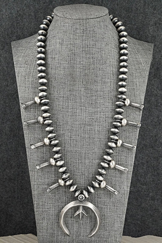 Sterling Silver Navajo Pearl Squash Blossom Necklace - Presley Haley