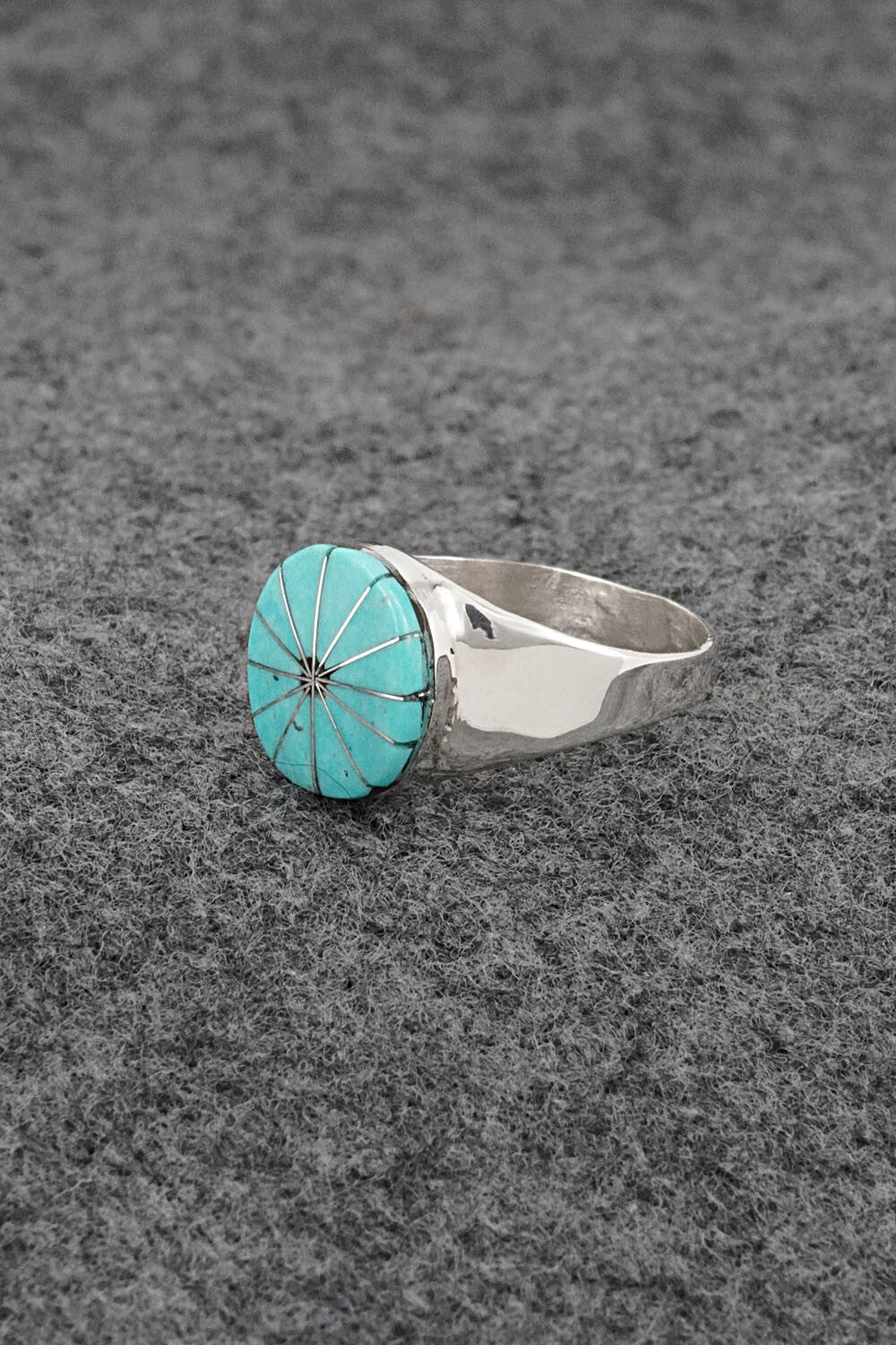 Turquoise & Sterling Silver Inlay Ring - Johnson Laweka - Size 8.5