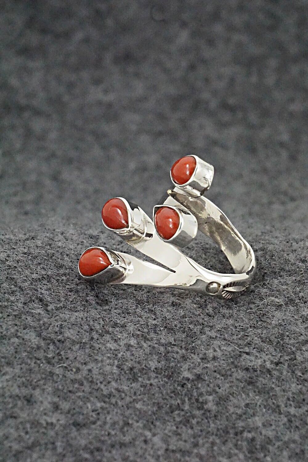 Coral & Sterling Silver Ring - Thomas Yazzie - Size 7.5