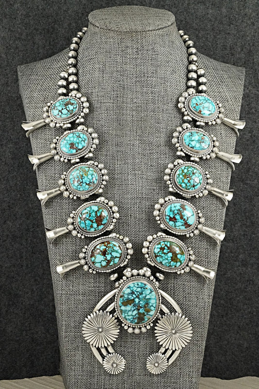Turquoise & Sterling Silver Squash Blossom Necklace - Tom Lewis