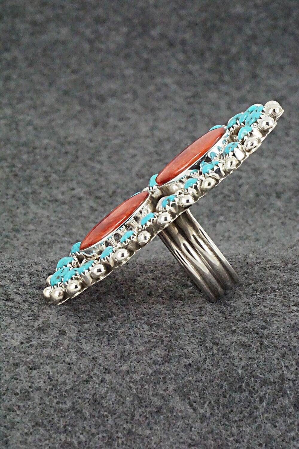 Spiny Oyster, Turquoise & Sterling Silver Ring - Tina Jones - Size 8.5 (Adj)