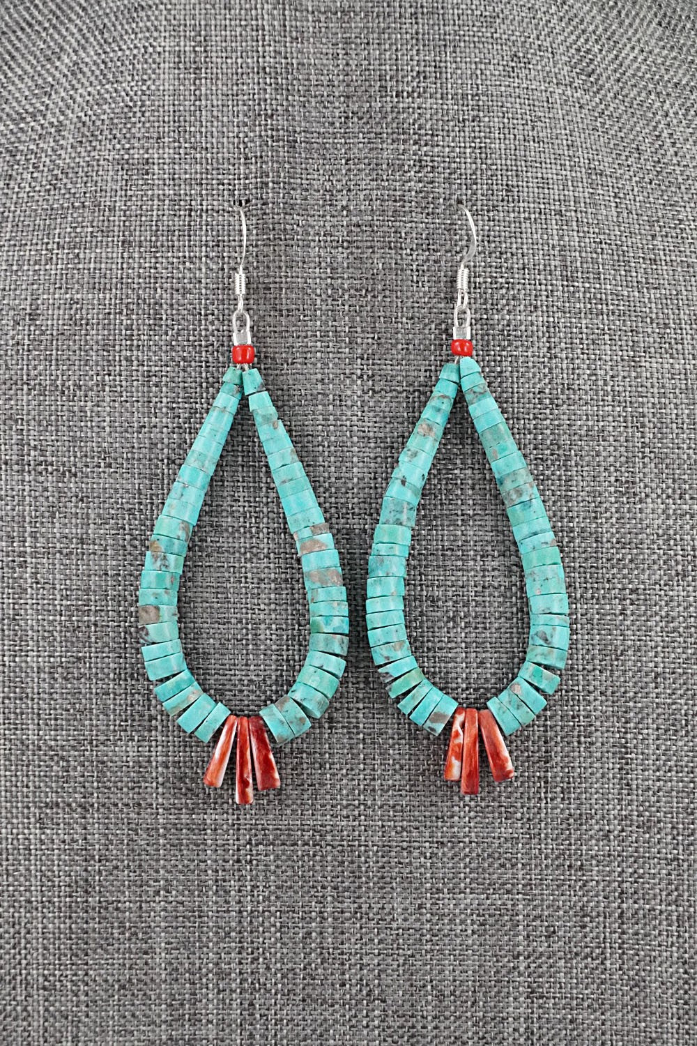Turquoise, Spiny Oyster & Sterling Silver Earrings - Lupe Lovato