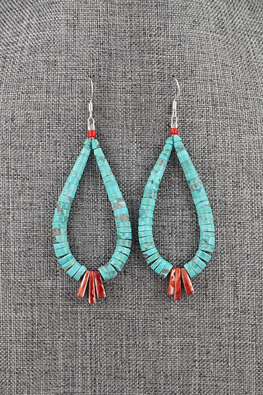 Turquoise, Spiny Oyster & Sterling Silver Earrings - Lupe Lovato