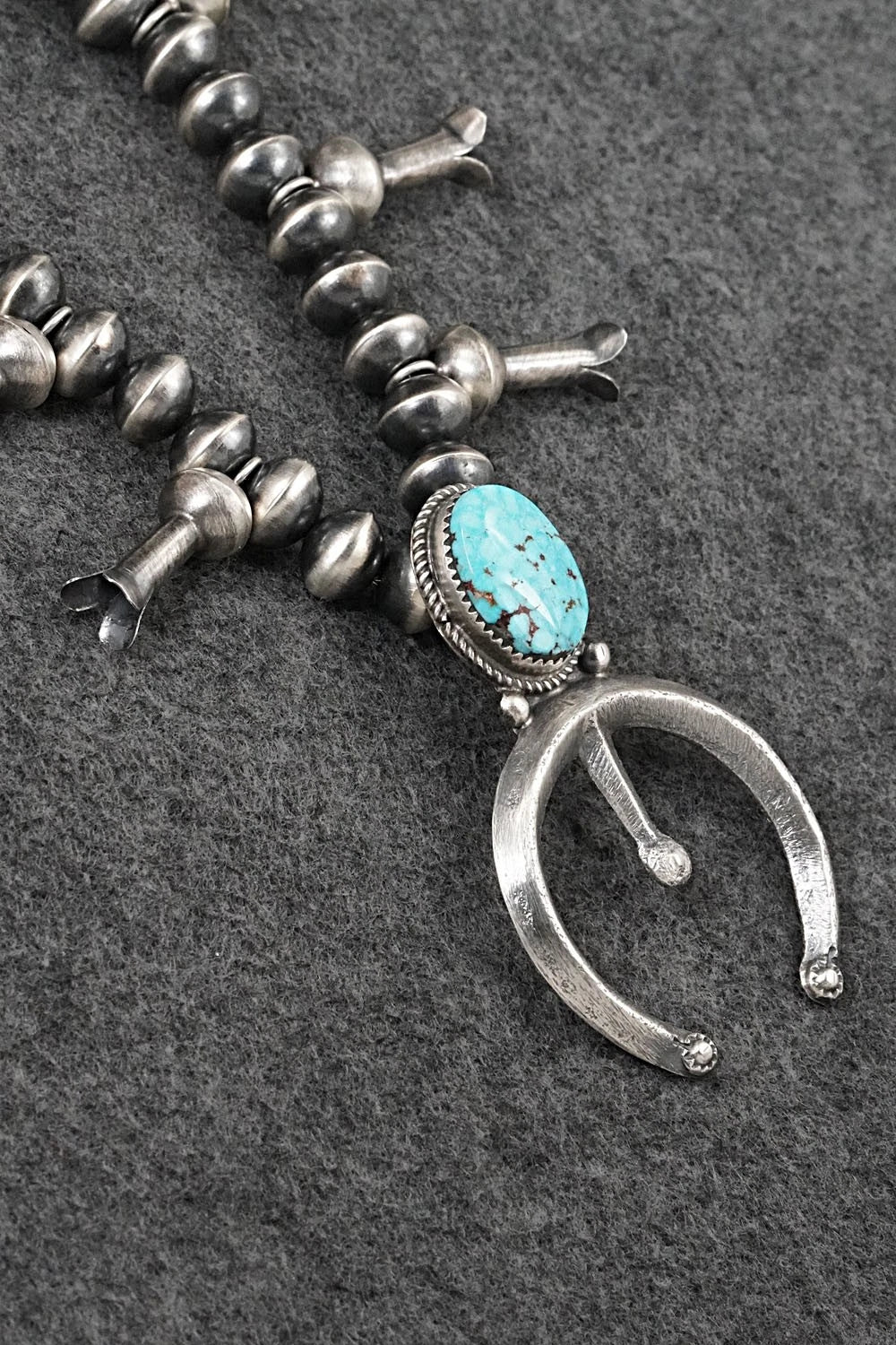 Turquoise & Sterling Silver Navajo Pearl Squash Blossom Necklace - Presley Haley