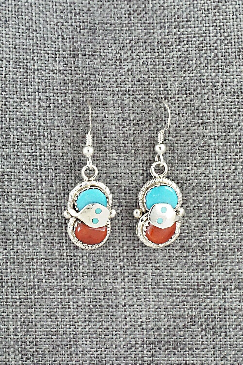 Turquoise, Coral & Sterling Silver Earrings - Joy Calavaza