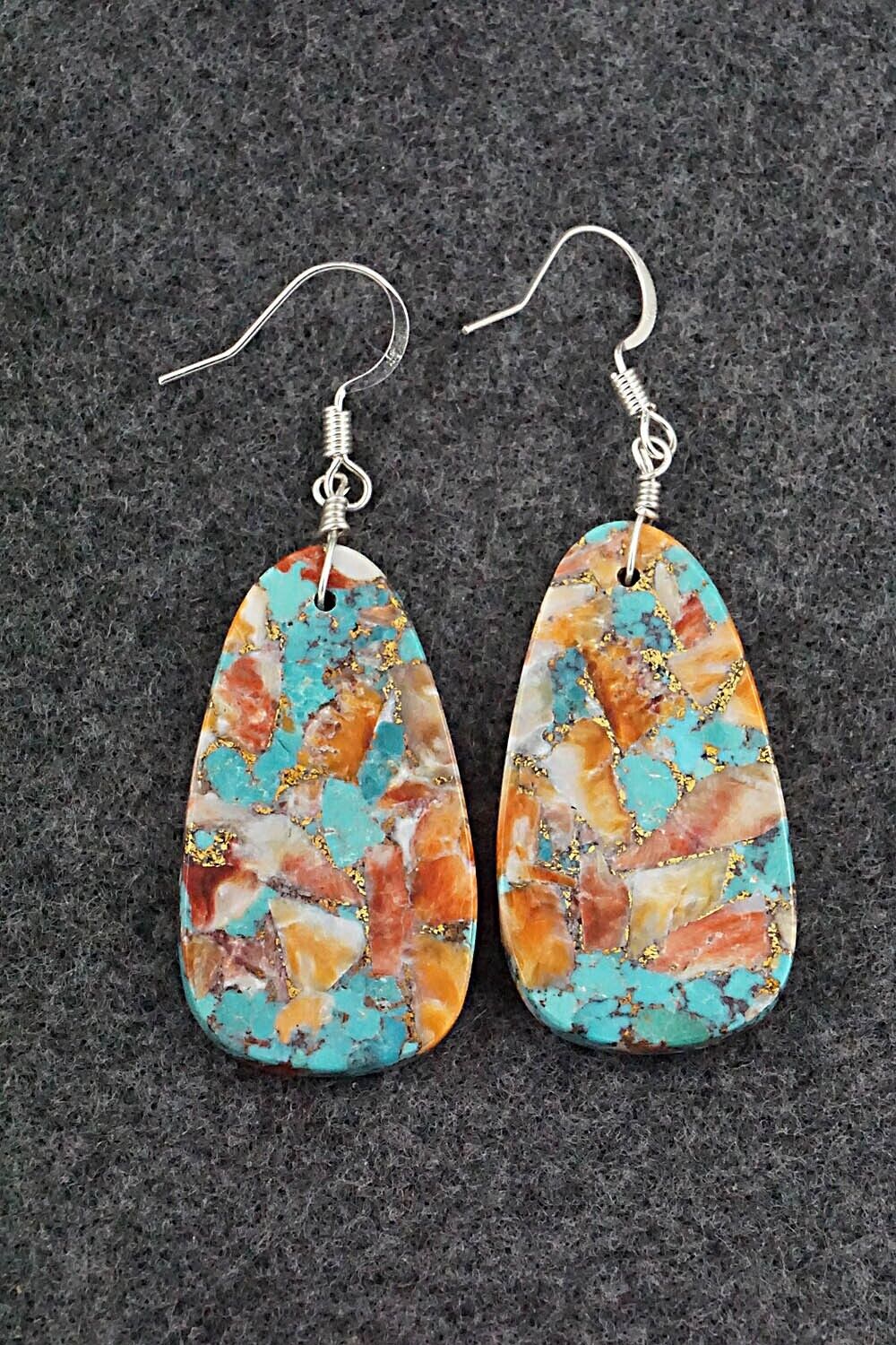 Spiny Oyster, Turquoise & Sterling Silver Earrings - Lupe Lovato