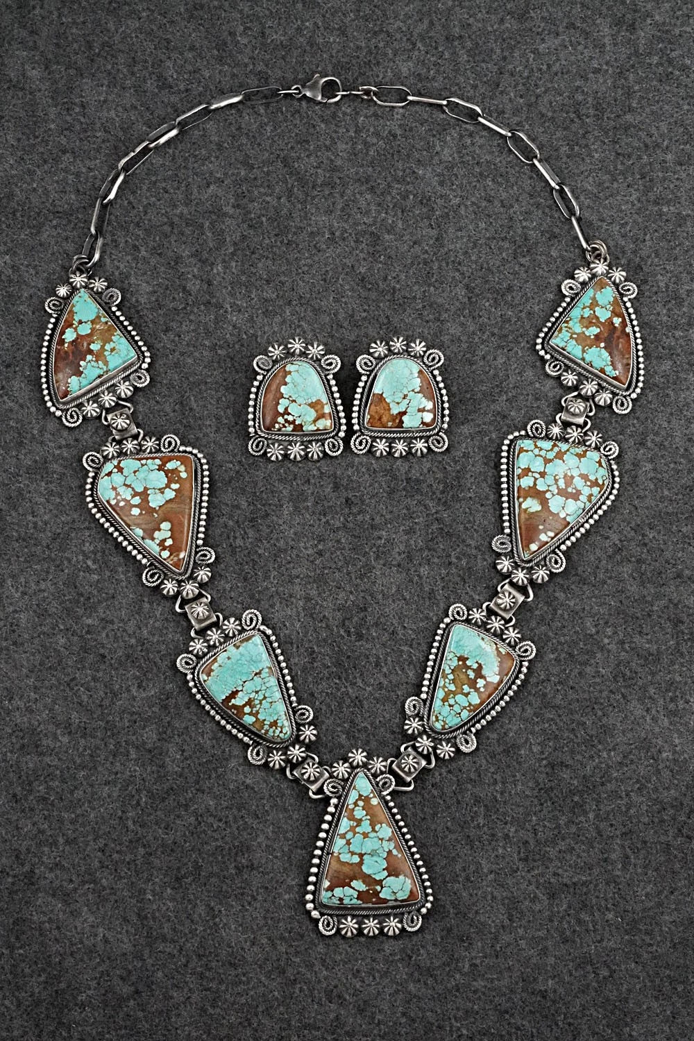 Turquoise & Sterling Silver Necklace and Earrings Set - Paul Livingston