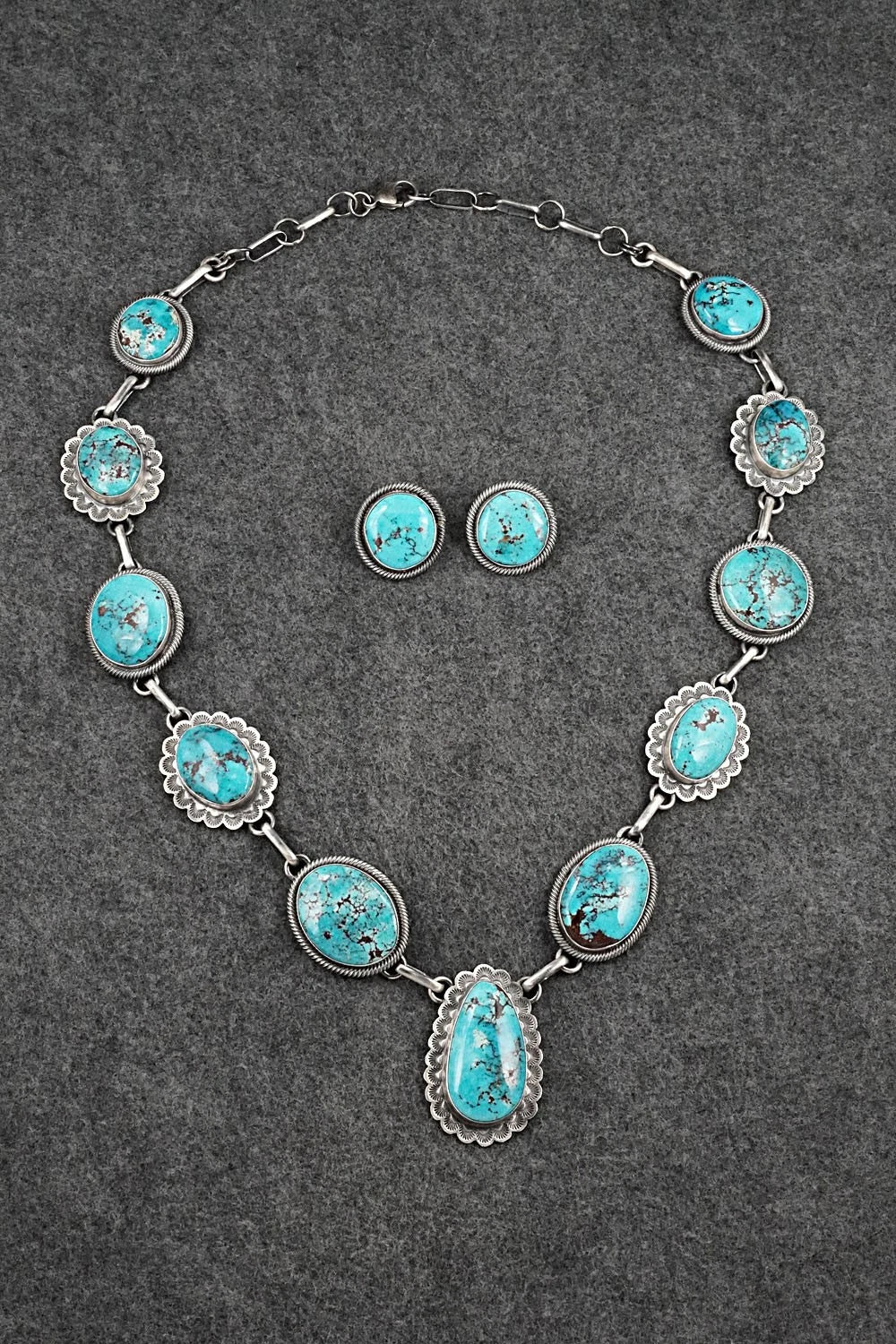 Turquoise & Sterling Silver Necklace and Earrings Set - Mark Yazzie