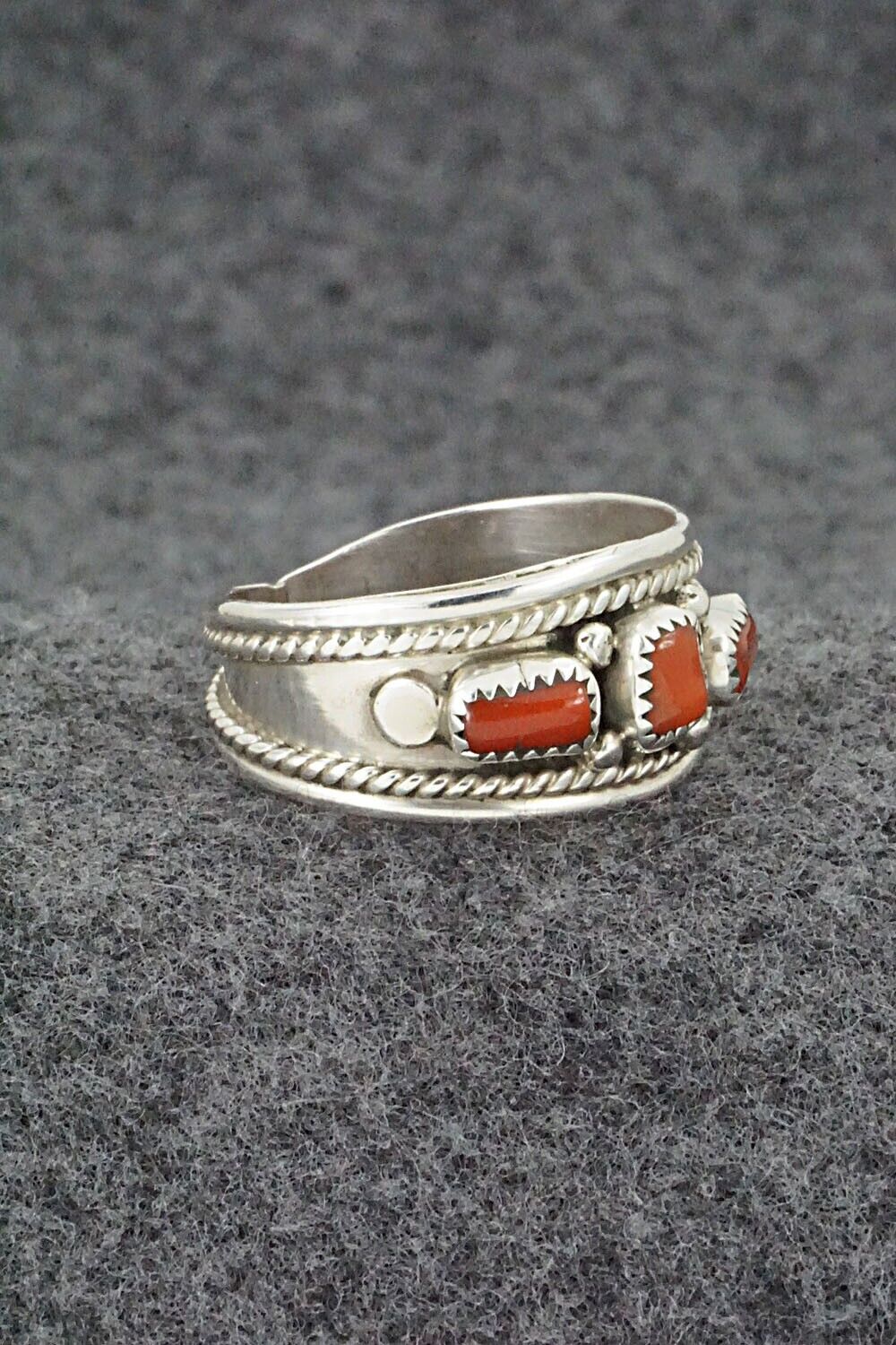 Coral & Sterling Silver Ring - Sondra Whitegoat - Size 11.5