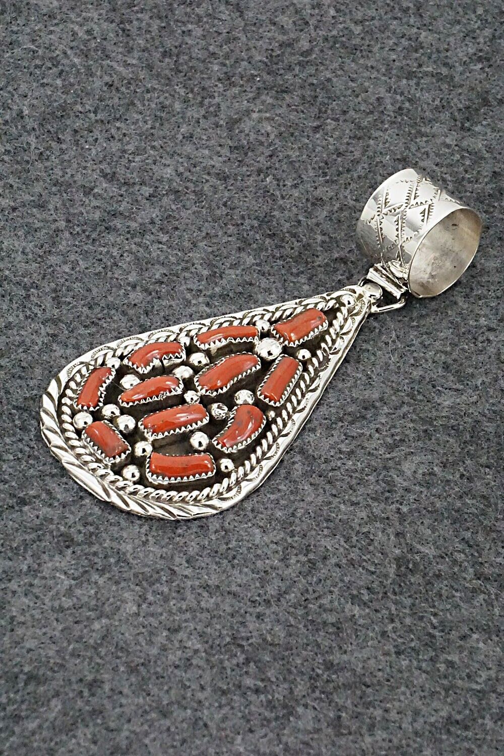 Coral & Sterling Silver Pendant - Darlene Begay