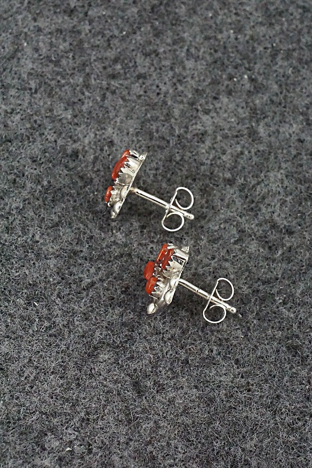 Coral & Sterling Silver Earrings - Alice Mutte