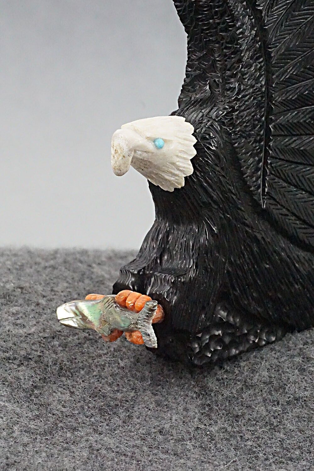 Bald Eagle w/Fish Zuni Fetish Carving - Mike Tucson