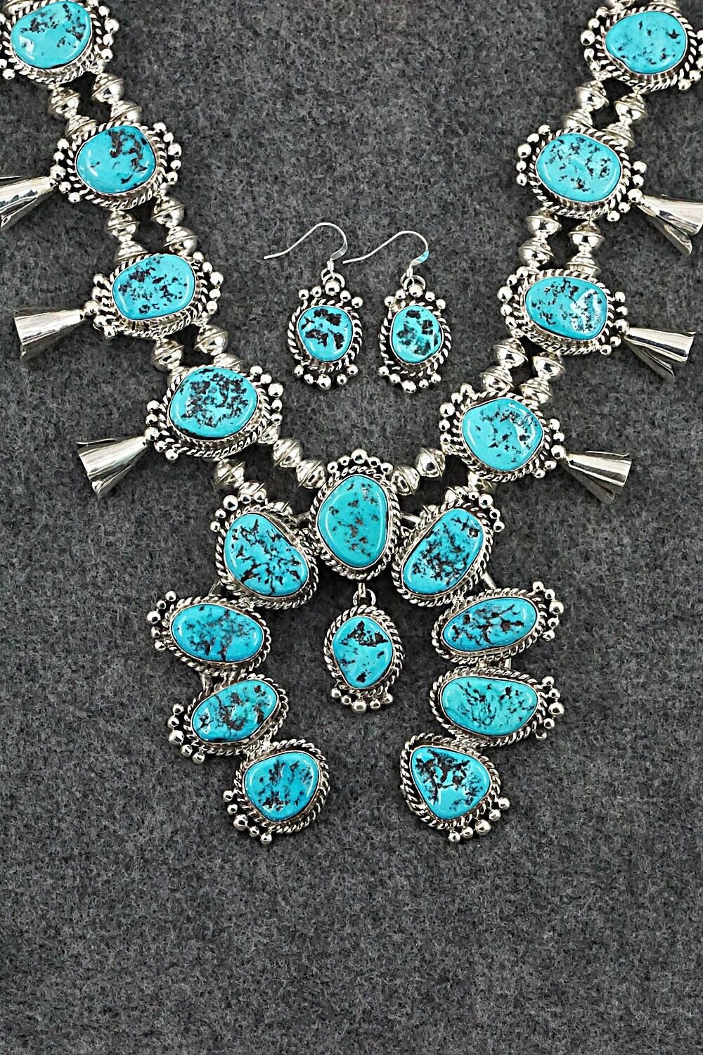 Turquoise & Sterling Silver Squash Blossom Set - Vernon Johnson