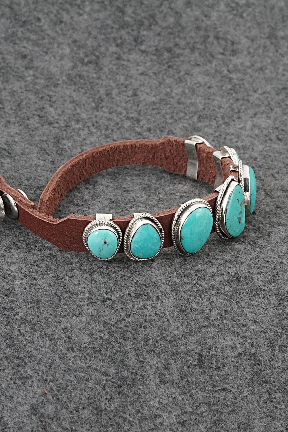 Turquoise, Sterling Silver & Leather Bracelet - Marlene Ramone