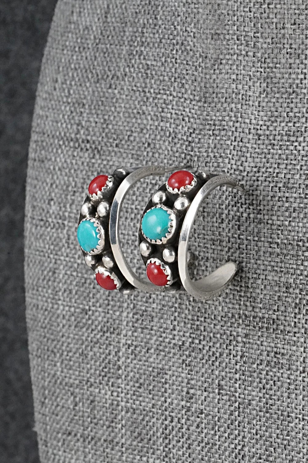 Coral, Turquoise & Sterling Silver Earrings - Paul Largo
