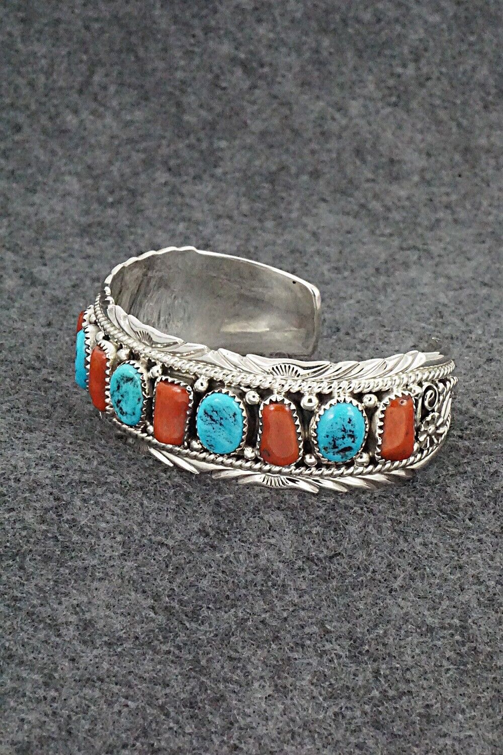 Turquoise, Coral & Sterling Silver Bracelet - Martin Muskett