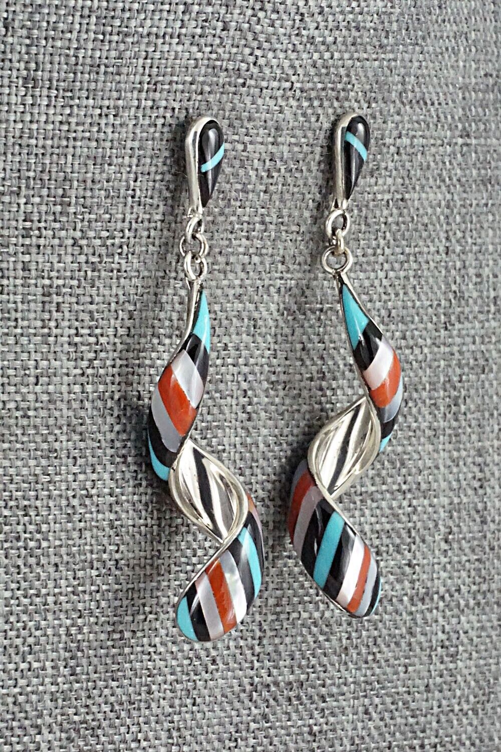 Multi-Stone & Sterling Silver Inlay Earrings - Idella Edaakie