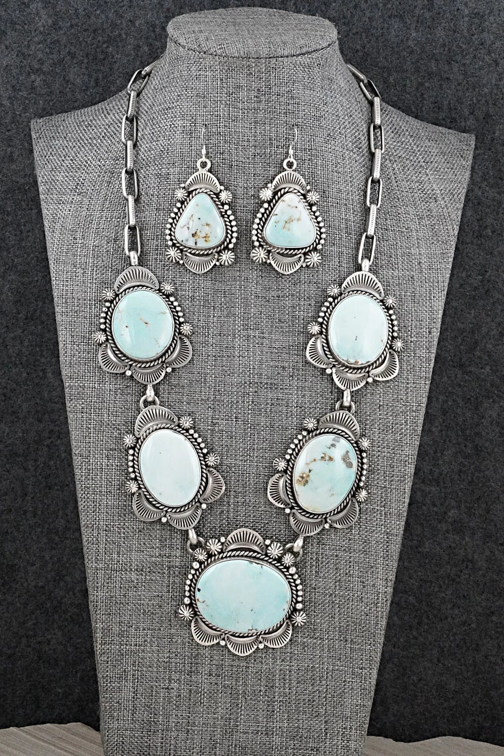 Turquoise & Sterling Silver Necklace and Earrings Set - Rosita Calladitto