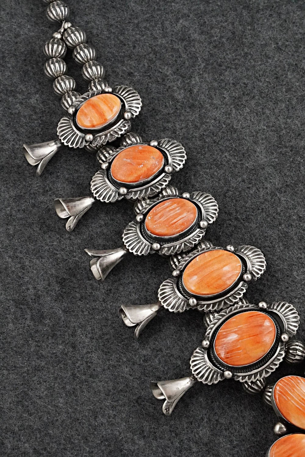 Spiny Oyster & Sterling Silver Squash Blossom Set - Mark Yazzie
