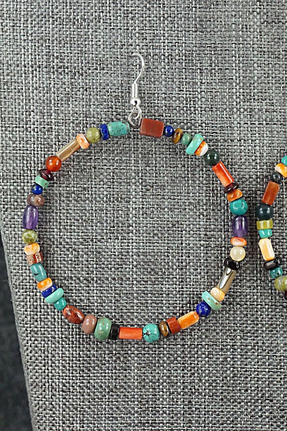 Multi Stone & Sterling Silver Hoop Earrings - Helen Tsosie
