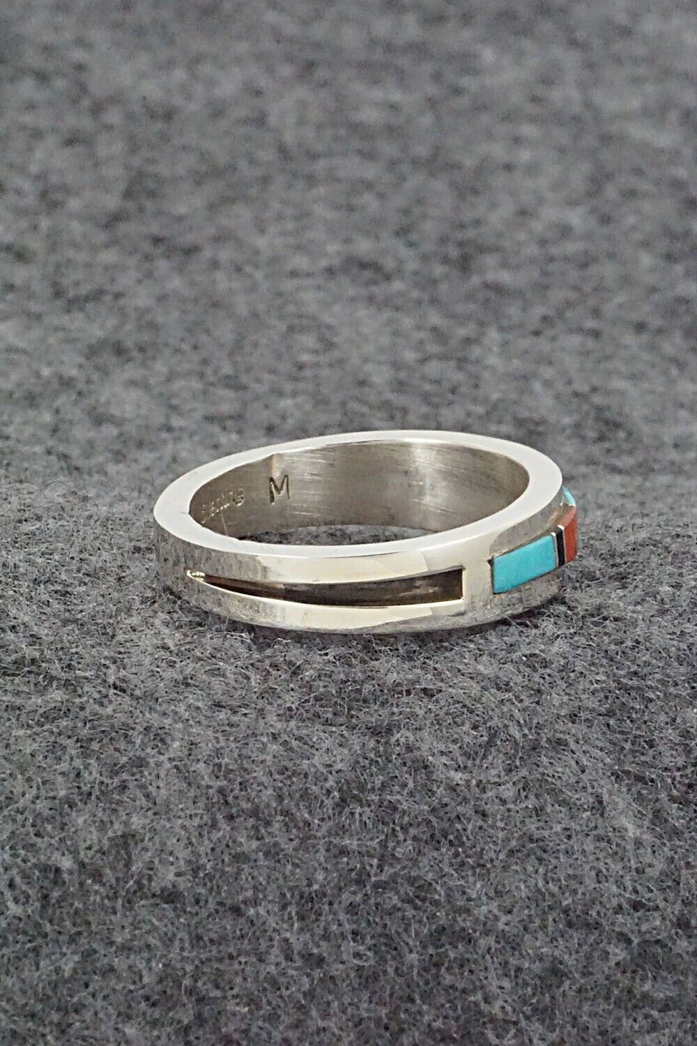 Turquoise, Coral, Onyx & Sterling Silver Ring - Wilbert Muskett Jr. - Size 11.5
